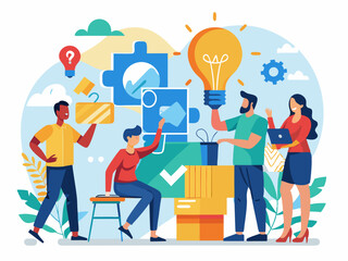 A group of workers engaged in a creative problem-solving exercise