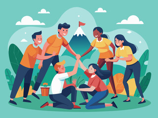 A group of workers engaged in a team-building retreat