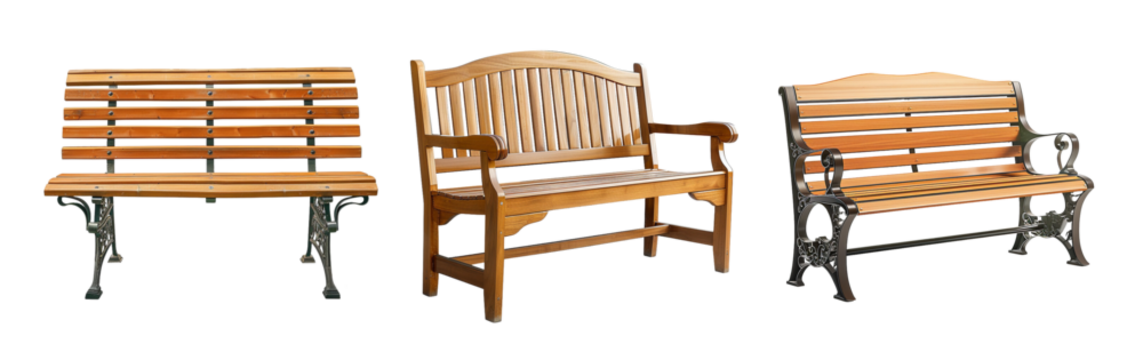 Three different designs outdoor benches wood metal, furniture public space design