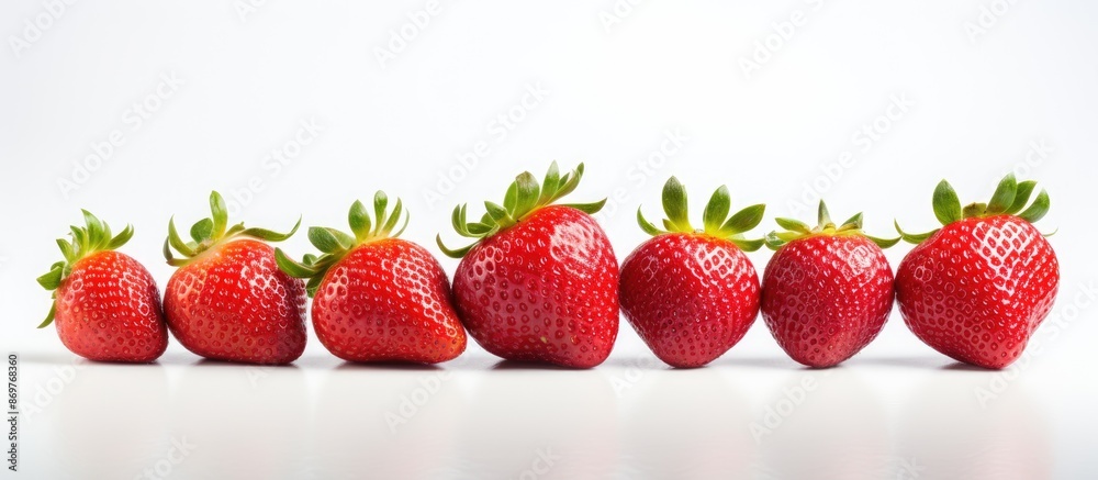 Aufkleber fresh ripe strawberries portrayed on a clean white surface with ample copy space image for text or g
