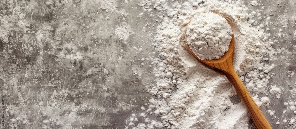 Poster flour and wooden spoon against a plain background with available copy space image.