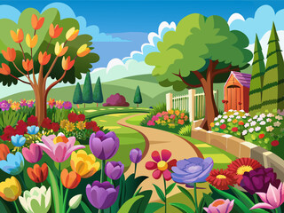 A flower garden blooming in spring
