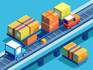 Cargo boxes being transported on a conveyor belt