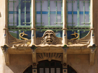 Revival architecture in the historic centre of Palma de Mallorca. Detail of enclosed balcony. Balearic Islands. Spain.  © JOSEANTONIO