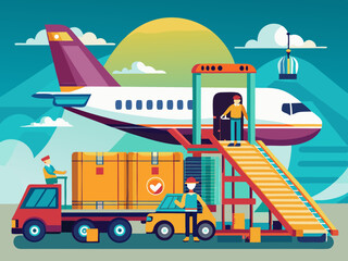 A cargo plane being unloaded by ground crew