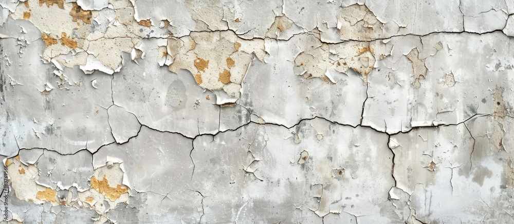 Poster High-resolution texture background for design with an aged concrete wall showing cracked and peeling paint, an ideal copy space image.