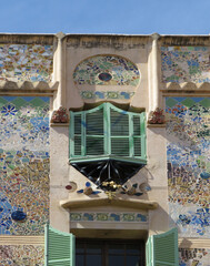 Revival architecture in the historic centre of Palma de Mallorca. Detail of windows. Balearic Islands. Spain. © JOSEANTONIO
