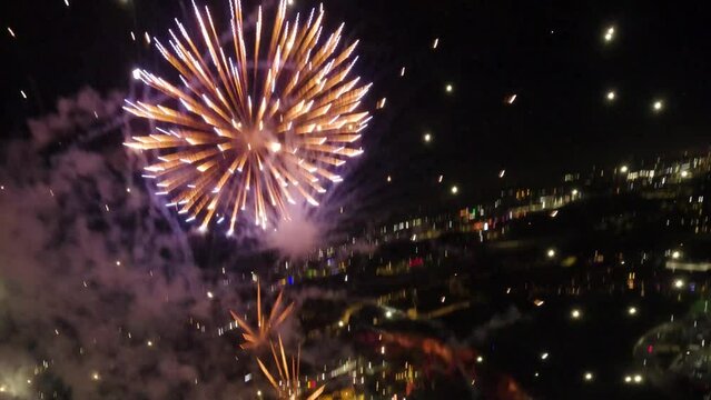 FPV drone epic colorful Firework display 4th of July