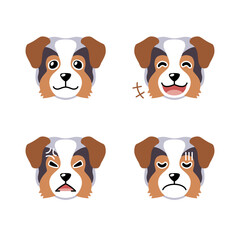 Set of character australian shepherd dog faces showing different emotions for design.