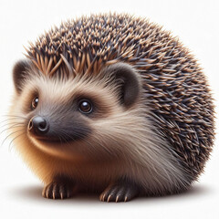 Fototapeta premium Curious Hedgehog with Big Black Eyes, Ideal for Children's Room Decor, Garment Print, Realistic Illustration. Isolated on White