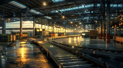 Fototapeta premium A large industrial warehouse with a train track running through it