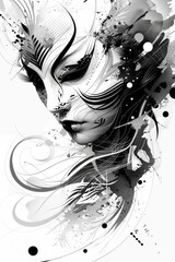 Fototapeta premium Abstract Monochromatic Female Portrait with Splash Art and Dynamic Lines