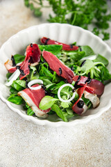 salad duck breast meat magret fresh meal food snack on the table copy space food background rustic top view
