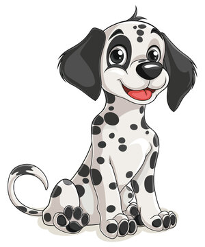recommend clip art: Dalmatian Dog cartoon vector illustration, Happy dalmatian puppy vector image, animal line illustration hand drawn black and white vector