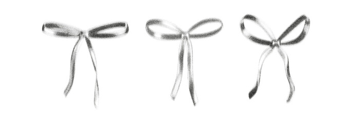 3d noise bow ribbon with grain gradient effect in pretty y2k style isolated on a white background. Gritty aesthetic bow ribbon, vintage girly hair accessory with grainy dot texture. Vector retro icon