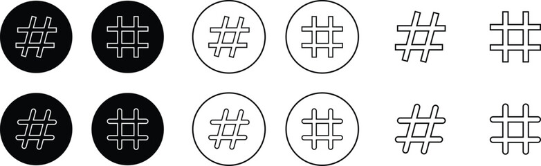 Obraz premium hashtag logo in bubble icons set. concept of communication sign or customer experience. minimal style trendy simple hash tag logotype graphic thin line art design isolated on transparent background.