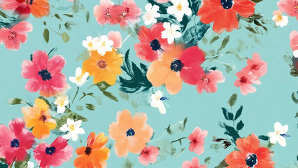 Pretty painted flowers, seamless background, 16:9 with copyspace, 300 dpi