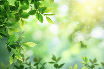Naklejka premium Spring background green tree leaves on blurred background
