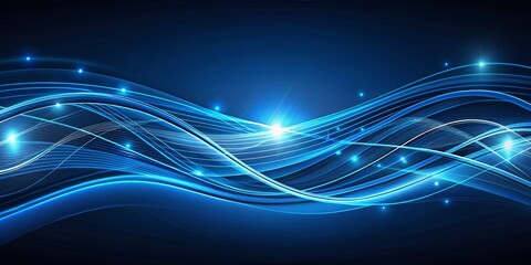 Abstract Blue Glowing Waves - Digital Technology Background