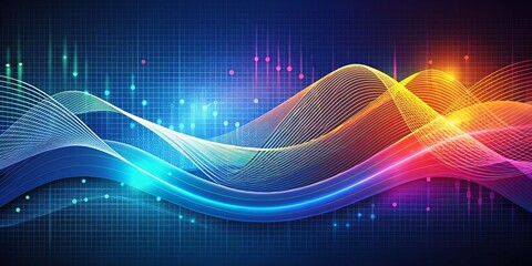 Abstract Blue Grid With Colorful Waves