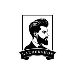 Barbershop logo template in vintage style, with bearded man.