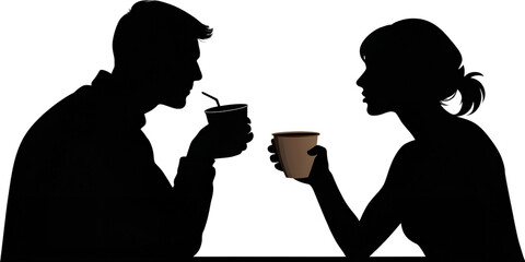 Vector set of silhouettes of black people drinking coffee illustration, Pack of set of linear, patterns for diary, notebook, album, sticker, design idea PNG transparent background brushes