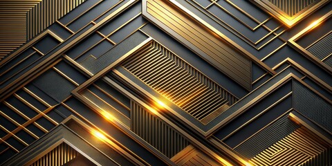 Obraz premium Abstract Geometric Background - Black and Gold Interlocking Shapes