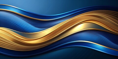 Abstract Gold and Blue Wavy Lines, 3D Rendering
