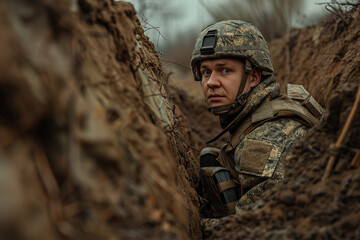 Military soldier in trench line