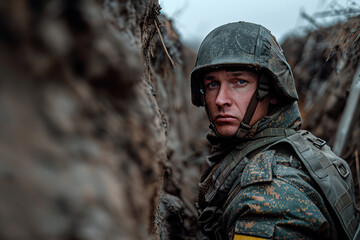 Military soldier in trench line