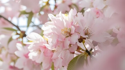 Obraz premium Close up picture of pink blooming cherry blossoms