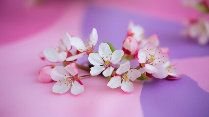 Small branches of apple blossoms on pink and purple background
