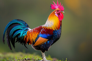 Fototapeta premium Colourful rooster outdoors.