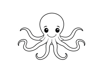 Cute octopus cartoon on vector line art