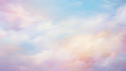Obraz premium Soft dreamy cloudy sky with hues of pink blue and yellow watercolor background