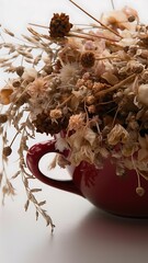 Dried flowers in a red cup