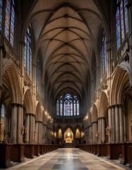 Fototapeta premium Within the hallowed halls of a Gothic cathedral the architecture whispers tales of centuries past, its soaring arches and intricate stone carvings bearing witness to the passage of time