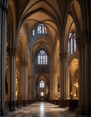 Naklejka premium Within the hallowed halls of a Gothic cathedral the architecture whispers tales of centuries past, its soaring arches and intricate stone carvings bearing witness to the passage of time