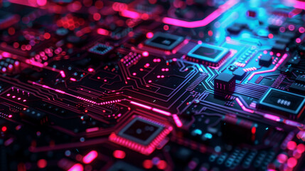 Obraz premium Abstract futuristic neon circuit board