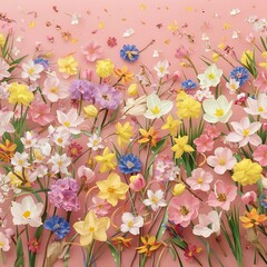 Beautiful spring flowers on pink background