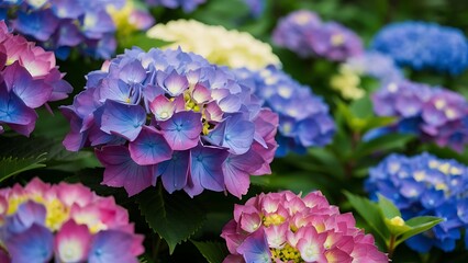 Natural hydrangea flowers hydrangea macrophylla are blooming along with green background