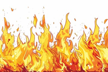 A white background bursts with cartoon flames playfully swirling at the bottom.