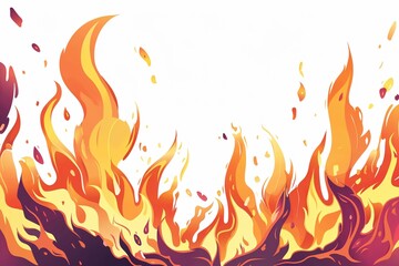 A white background bursts with cartoon flames playfully swirling at the bottom.