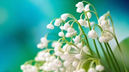 Fototapeta premium Lily of the valley isolated on turquoise background