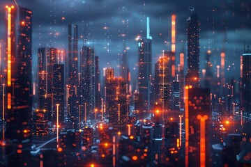 Obraz premium Internet network security concept with blurred city abstract lights background