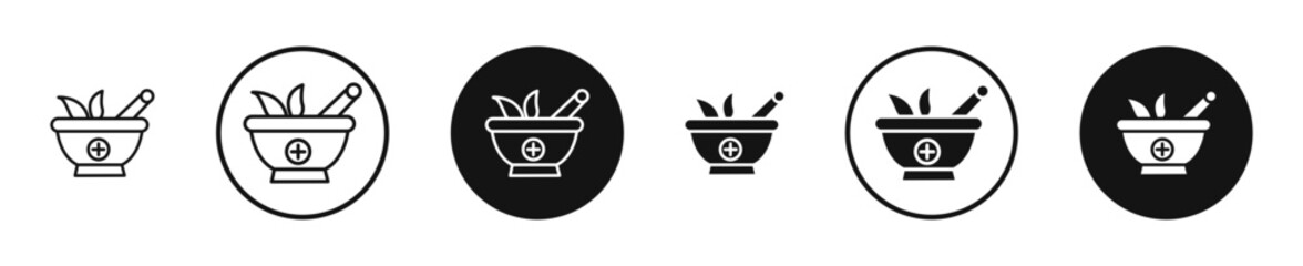 Mortar pestle outlined icon vector collection.