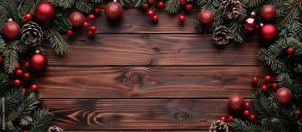 Aufkleber wooden texture with christmas decor frames instant with copy space image.