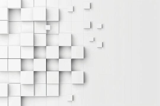 A minimalist design featuring geometric squares arranged on a clean white background.