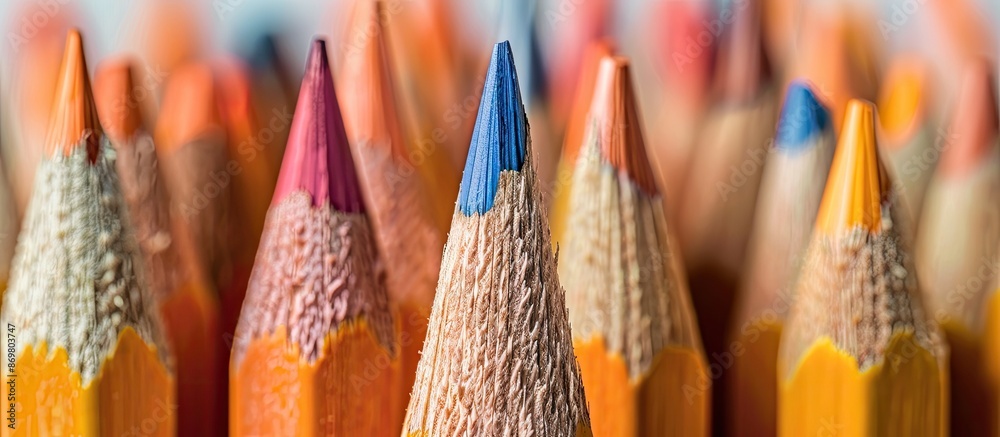 Aufkleber Image showing shallow depth of field for a background of pencils, with focus on the front pencil, ideal for copy space.