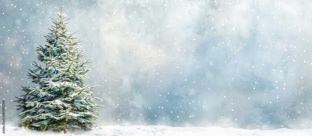 Poster a snowy christmas tree scene with ample copy space image.